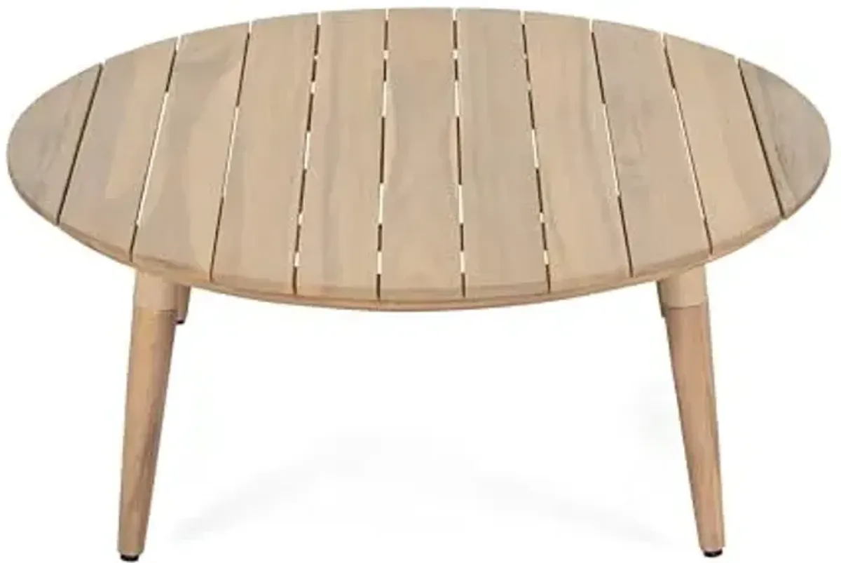 Christopher Knight Home Lalina Outdoor Coffee Table, Acacia Wood Accent Table with Slatted Panel Design, Round Patio Table for Garden Porch Balcony, Low Maintenance Outdoor Furniture, Natural