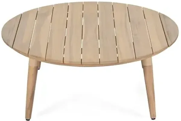 Christopher Knight Home Lalina Outdoor Coffee Table, Acacia Wood Accent Table with Slatted Panel Design, Round Patio Table for Garden Porch Balcony, Low Maintenance Outdoor Furniture, Natural