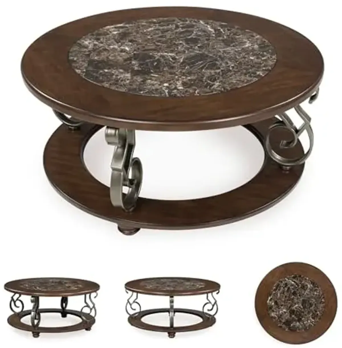 Signature Design by Ashley Frallyn Classic Coffee Table with Metal Legs and Bun Feet, Dark Brown
