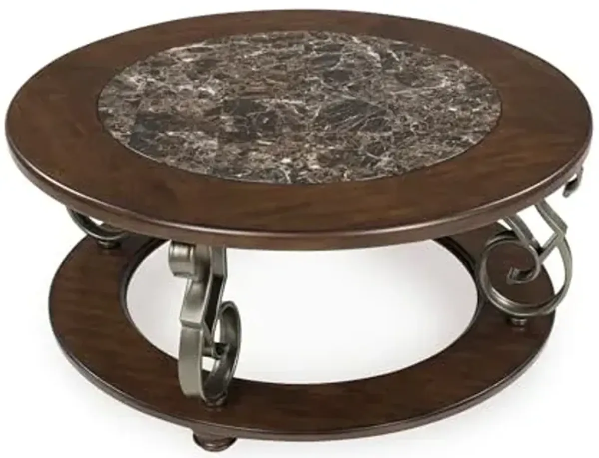 Signature Design by Ashley Frallyn Classic Coffee Table with Metal Legs and Bun Feet, Dark Brown