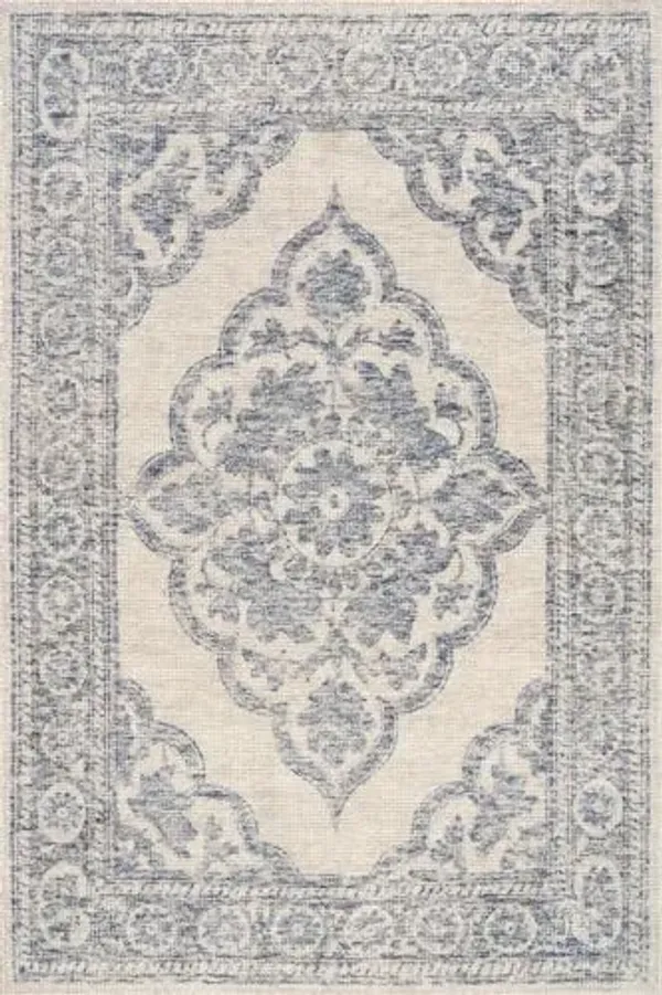 Rugs USA x Padma Lakshmi Istanbul Hand-Tufted Ornate Border Wool-Blend Rug, 3x5, Dark Blue