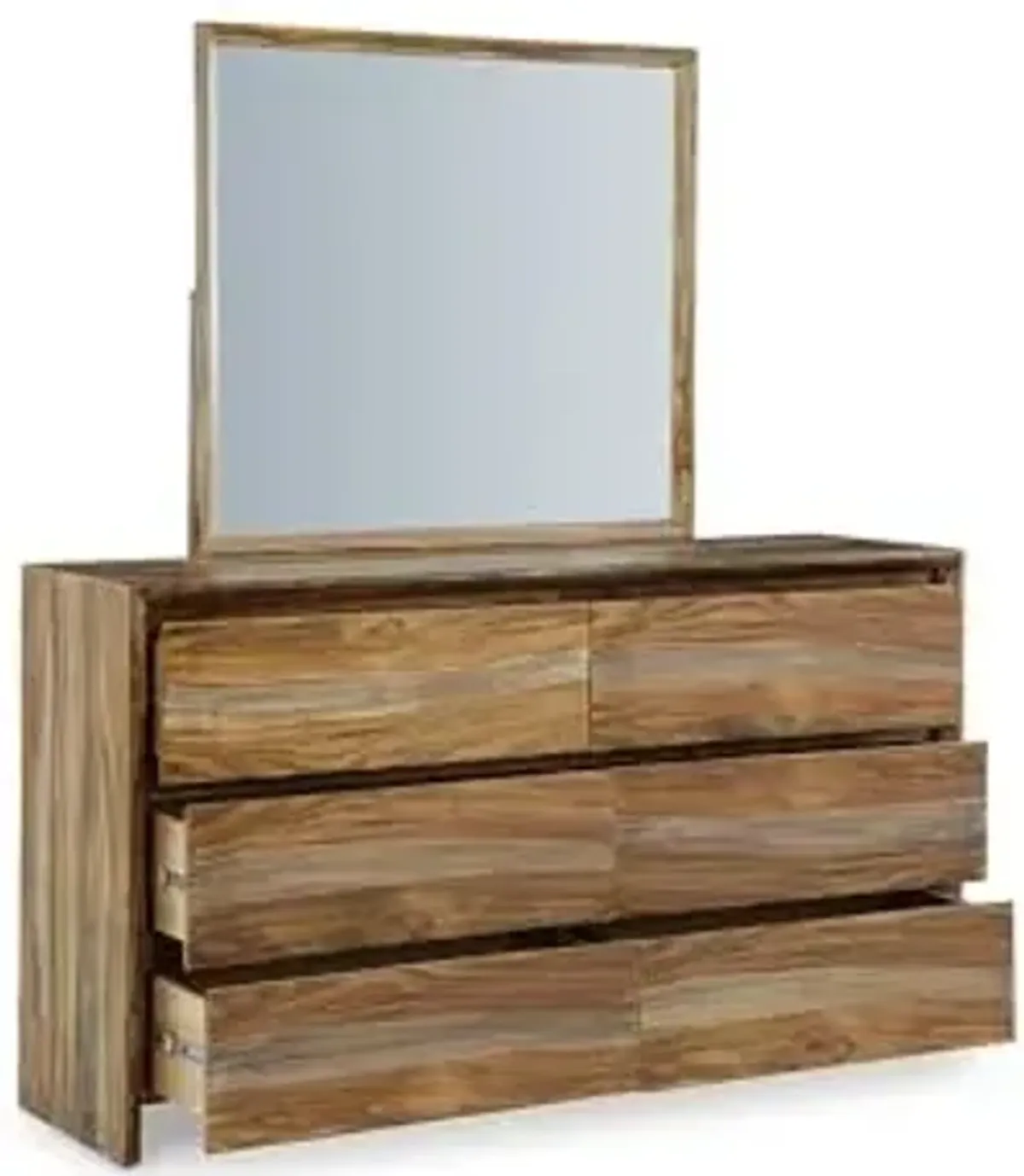 Signature Design by Ashley Dressonni Rustic 6-Drawer Dresser and Mirror with Velvet-Lined Top Drawers and Safety Stop, Dark Brown & Light Brown