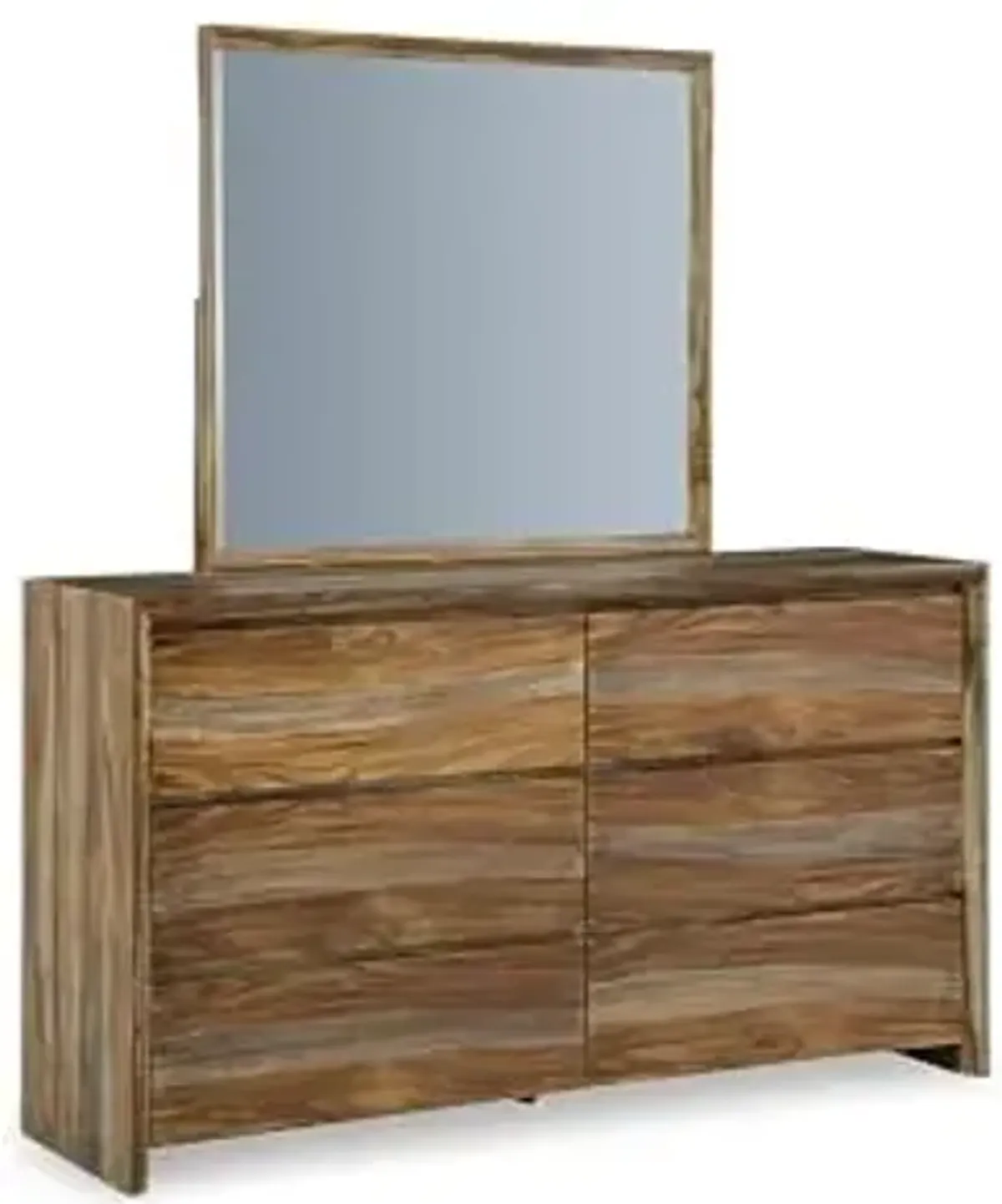 Signature Design by Ashley Dressonni Rustic 6-Drawer Dresser and Mirror with Velvet-Lined Top Drawers and Safety Stop, Dark Brown & Light Brown
