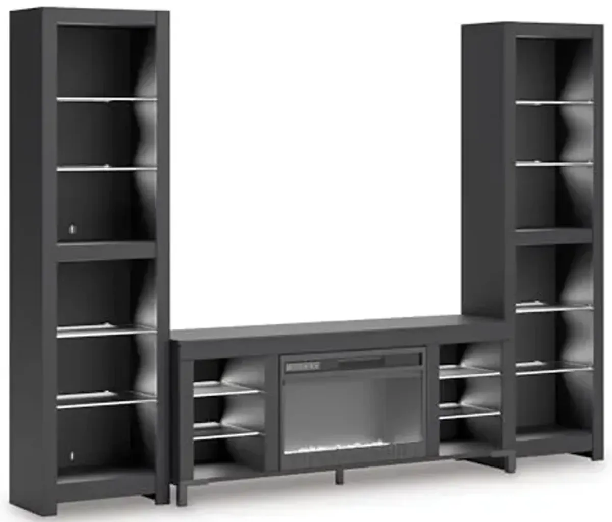 Signature Design by Ashley Cayberry Modern 3-Piece Entertainment Center with Electric Fireplace for TVs up to 68", Black