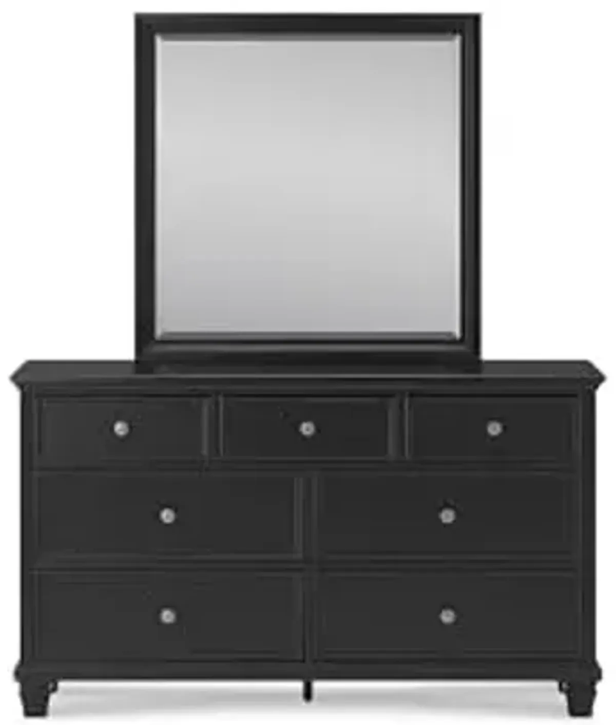 Signature Design by Ashley Lanolee Modern 7-Drawer Dresser and Mirror with Safety Stop, Classic Style, Sturdy Wood, Birch Veneer, Framed Drawer Fronts, Metal Drawer Knobs, Pewter-Tone Finish, Black