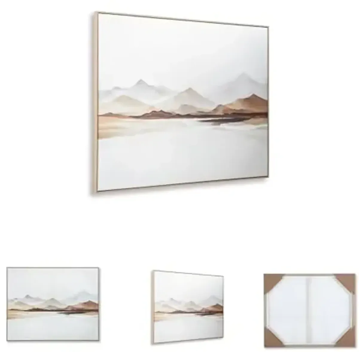 Signature Design by Ashley Karalen Minimalist Landscape Framed Wall Art, 50 x 40 Inches, White & Light Brown