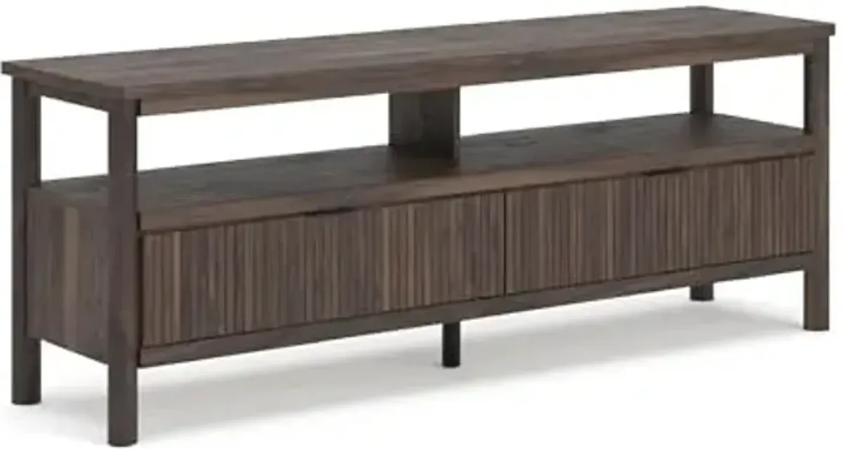 Signature Design by Ashley Cadmori Casual 72" TV Stand for TVs up to 82" with Ambient Lighting, 2 Drawer and a Shelf, Dark Brown
