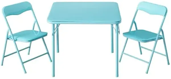 Heritage Kids Blue Kids Activity Table and Chair Set,3-Piece Furniture Set with 1 Square Table & 2 Folding Chairs,Playroom Table Set for Ages 3+