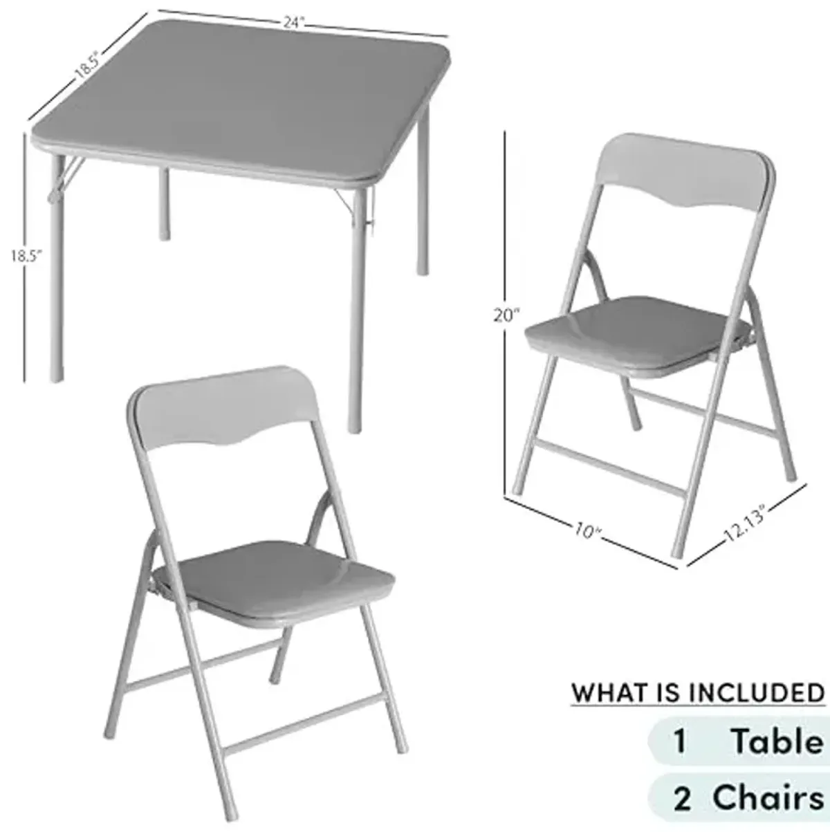 Heritage Kids Grey Kids Activity Table and Chair Set,3-Piece Furniture Set with 1 Square Table & 2 Folding Chairs, Playroom Table Set for Ages 3+
