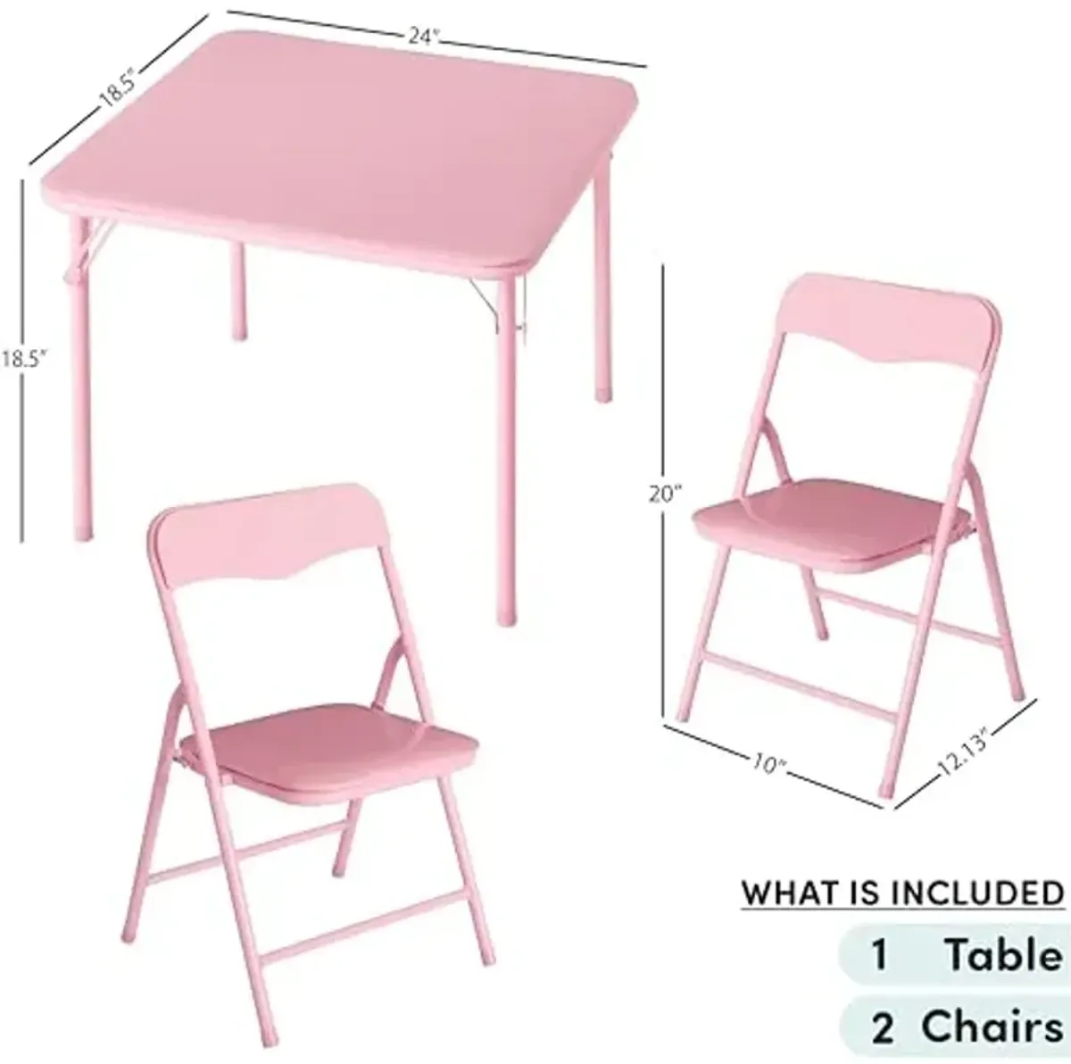Heritage Kids Pink Kids Activity Table and Chair Set,3-Piece Furniture Set with 1 Square Table & 2 Folding Chairs, Playroom Table Set for Ages 3+