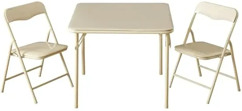 Heritage Kids Beige Kids Activity Table and Chair Set,3-Piece Furniture Set with 1 Square Table & 2 Folding Chairs,Playroom Table Set for Ages 3+