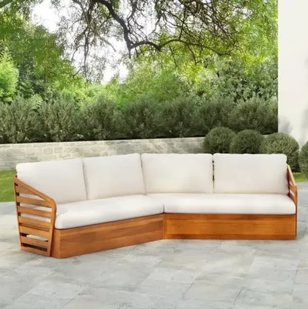 Christopher Knight Home Layor V-Shape Acacia Wood Outdoor Sofa with Cushion, Comfy Patio Sofa Chair with Cushion, Wooden Modular Sofa Couch for Garden Furniture Set, Teak+ Beige