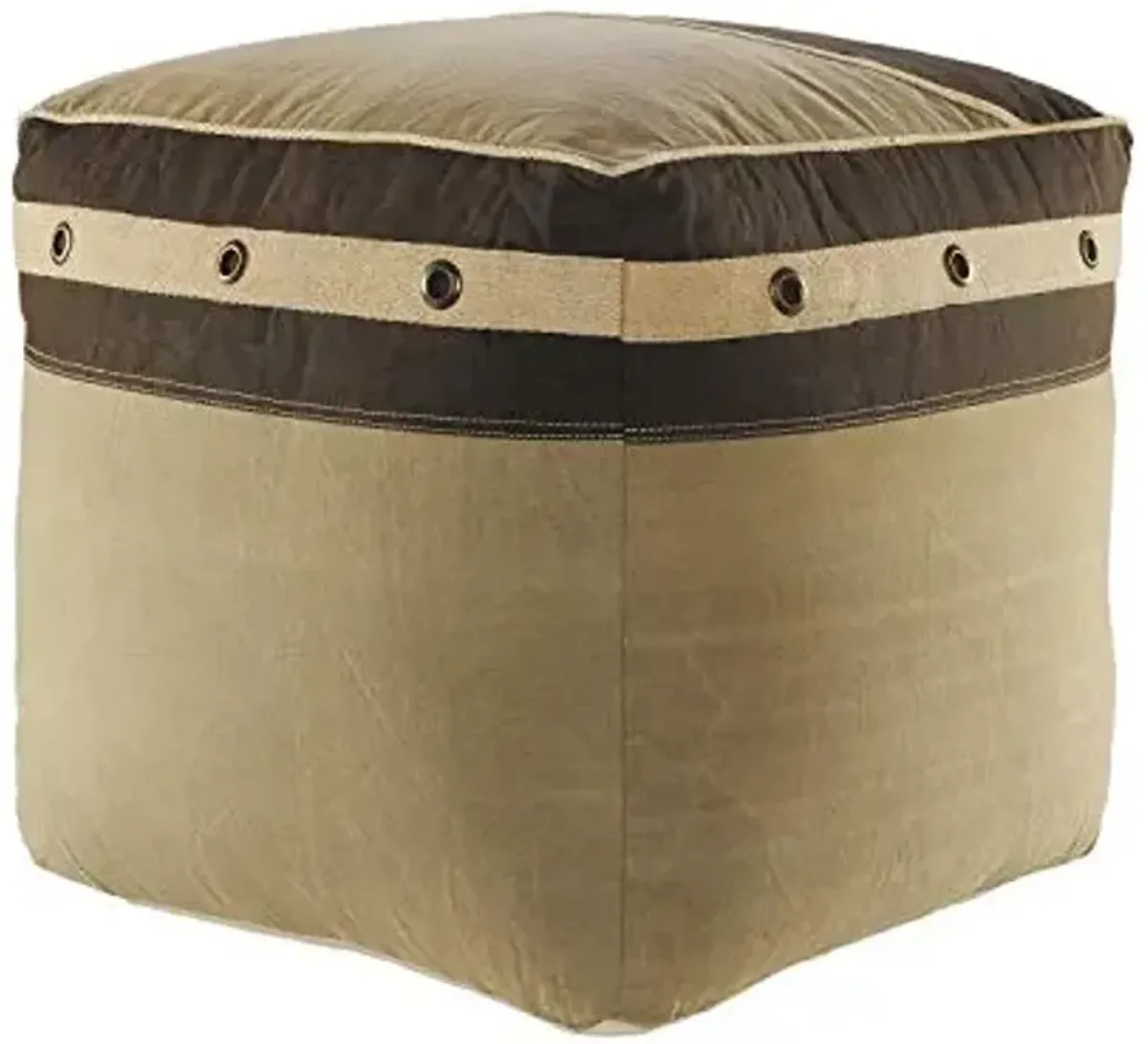 LR Home Canvas/Brown Bordered Cotton Ottoman Pouf for Home Decor | Hand-Made Industrial Foot Rest for Bedroom & Living Room Decor | 20 x 20 x 20 Stuffed Pouf for Seating