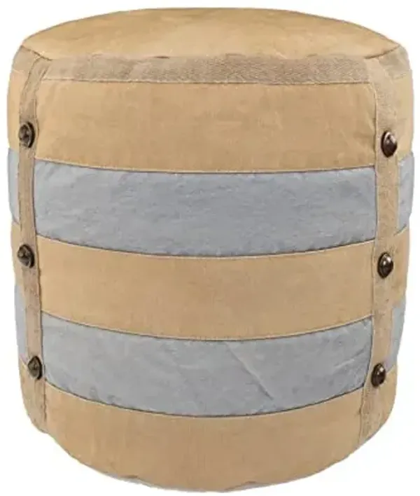 LR Home Cream/Canvas Striped Cotton Ottoman Pouf for Home Decor | Hand-Made Industrial Foot Rest for Bedroom & Living Room Decor | 16 x 16 x 16 Stuffed Pouf for Seating
