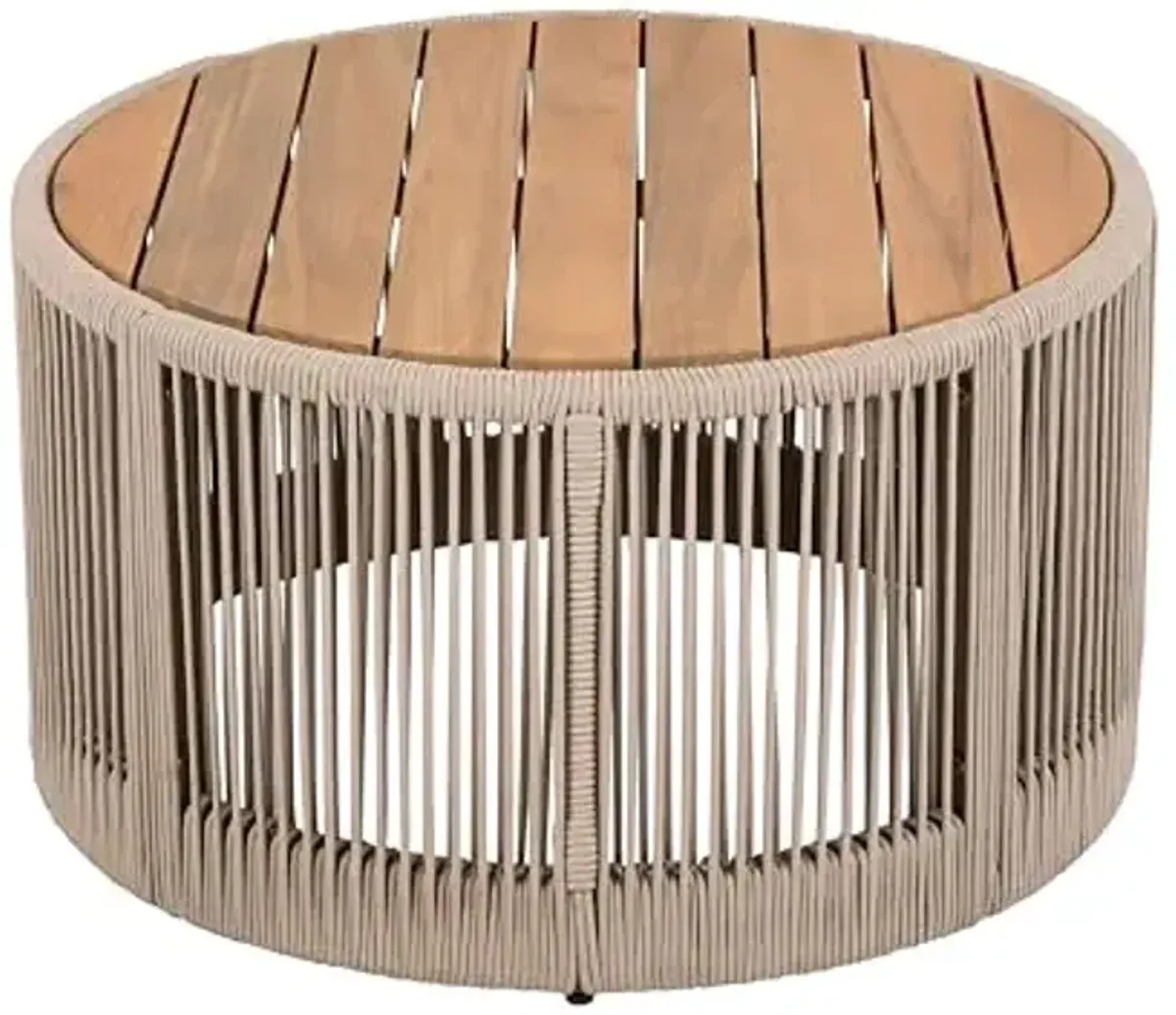 Christopher Knight Home Peyz Acacia Wood Outdoor Side Table Set of 2 with Woven Rope Design, Patio Round Coffee Table Set with Small Side Desk, Functionality Stylish 2 Tables for Garden, Teak + Beige