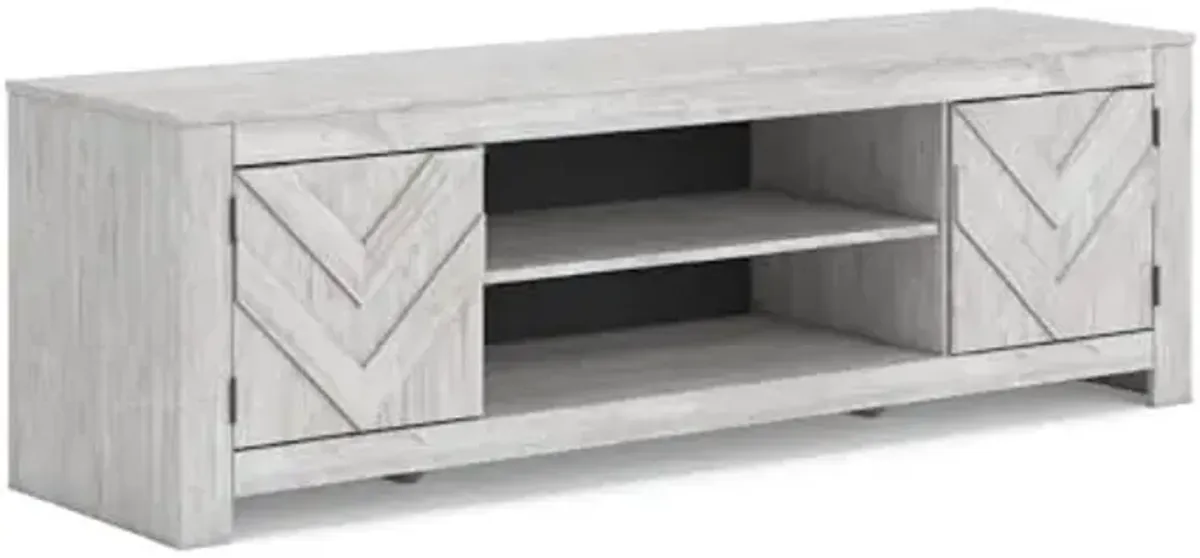 Signature Design by Ashley Cayboni Casual 71" TV Stand for TVs up to 81" with 2 Cabinets, Adjustable Shelves and Fireplace Option, Whitewash