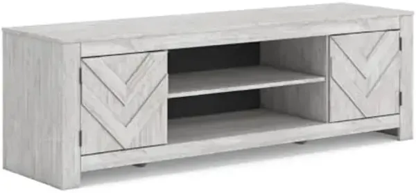 Signature Design by Ashley Cayboni Casual 71" TV Stand for TVs up to 81" with 2 Cabinets, Adjustable Shelves and Fireplace Option, Whitewash