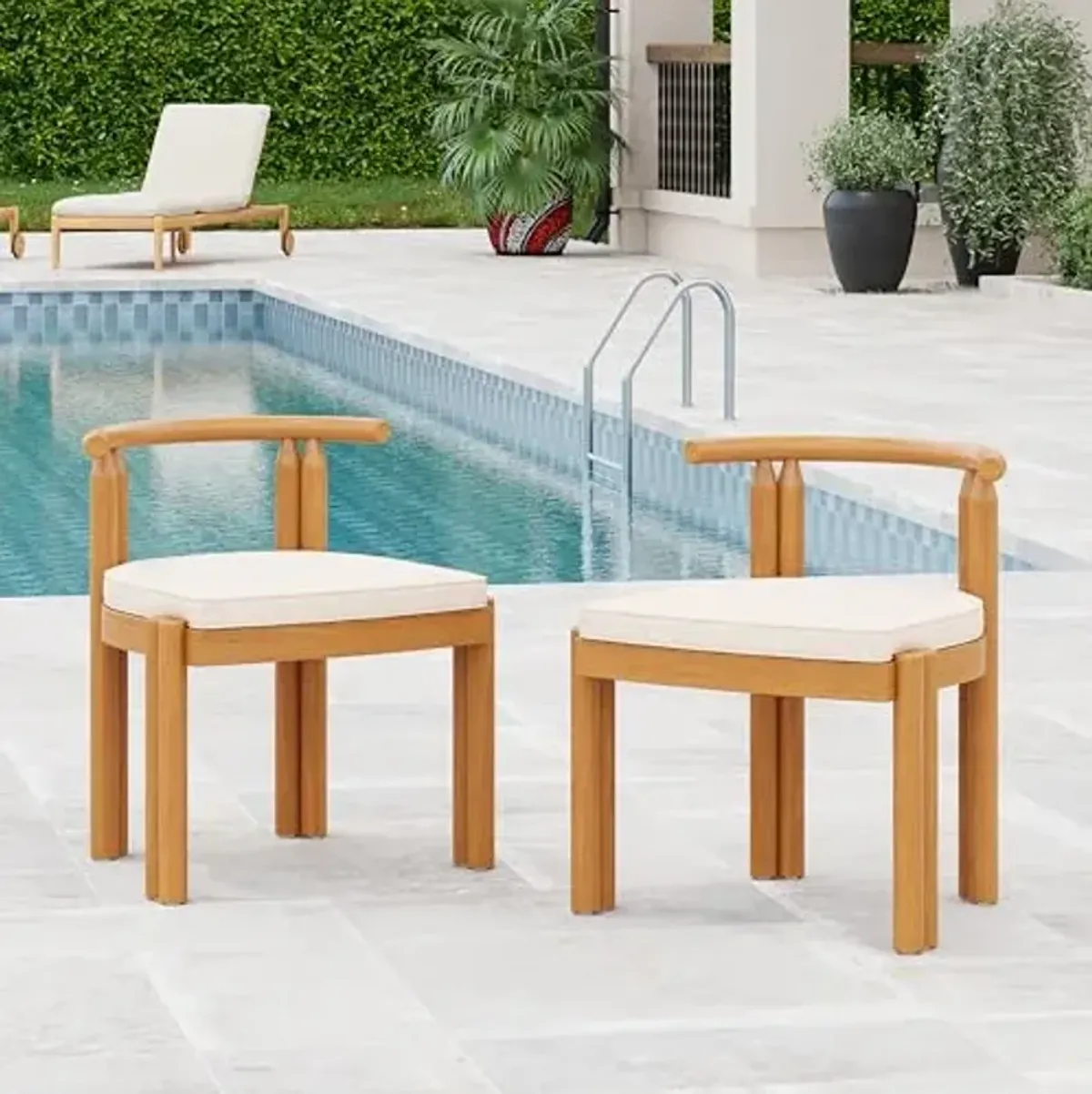 Christopher Knight Home Coves Acacia Wood Outdoor Dining Chair Set of 2 with Cushion, Wood Kitchen Side Chair, Multifunctional Patio Armless Chair, Patio Furniture Set for Outdoor Dining, Teak+ Beige