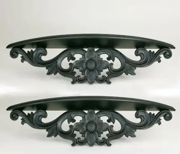 Wayborn Black Cedar Plywood MOONBAY Wall Shelf (2 PCs), 24″X4.25″X5.5″