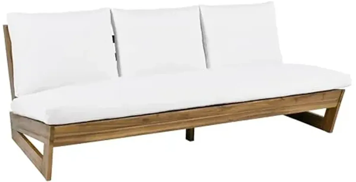 Christopher Knight Home Wicos Modern Acacia Wood Outdoor Sofa with Cushion, Wood Patio Sofa Chair Armless Design, Garden Backyard Outdoor Lounge Sofa Couch with Water-Resistant Cushion, Teak+White