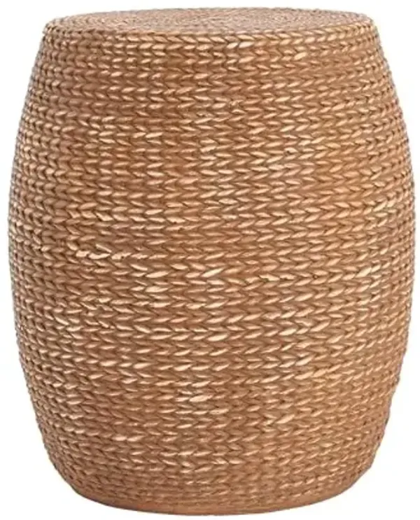 Christopher Knight Home Nataly 18" H Small Outdoor Side Table, Drum-Shaped Carved Garden Stool, Lightweight Concrete End Table, Patio Decorative Home Stool for Balcony Poolside Backyard, Brown
