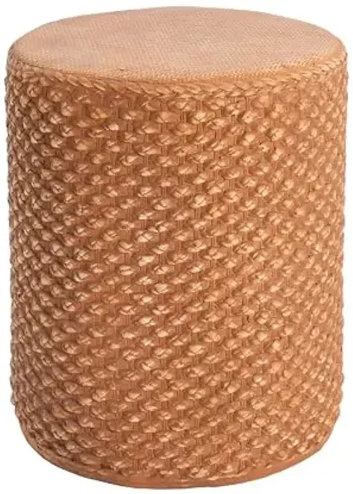 Christopher Knight Home Nataly 17.25" H Small Outdoor Side Table, Cylinder Shaped Carved Garden Stool, Lightweight Concrete End Table, Patio Decorative Home Stool for Balcony Poolside Backyard, Brown