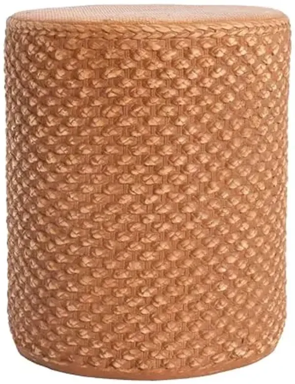 Christopher Knight Home Nataly 17.25" H Small Outdoor Side Table, Cylinder Shaped Carved Garden Stool, Lightweight Concrete End Table, Patio Decorative Home Stool for Balcony Poolside Backyard, Brown