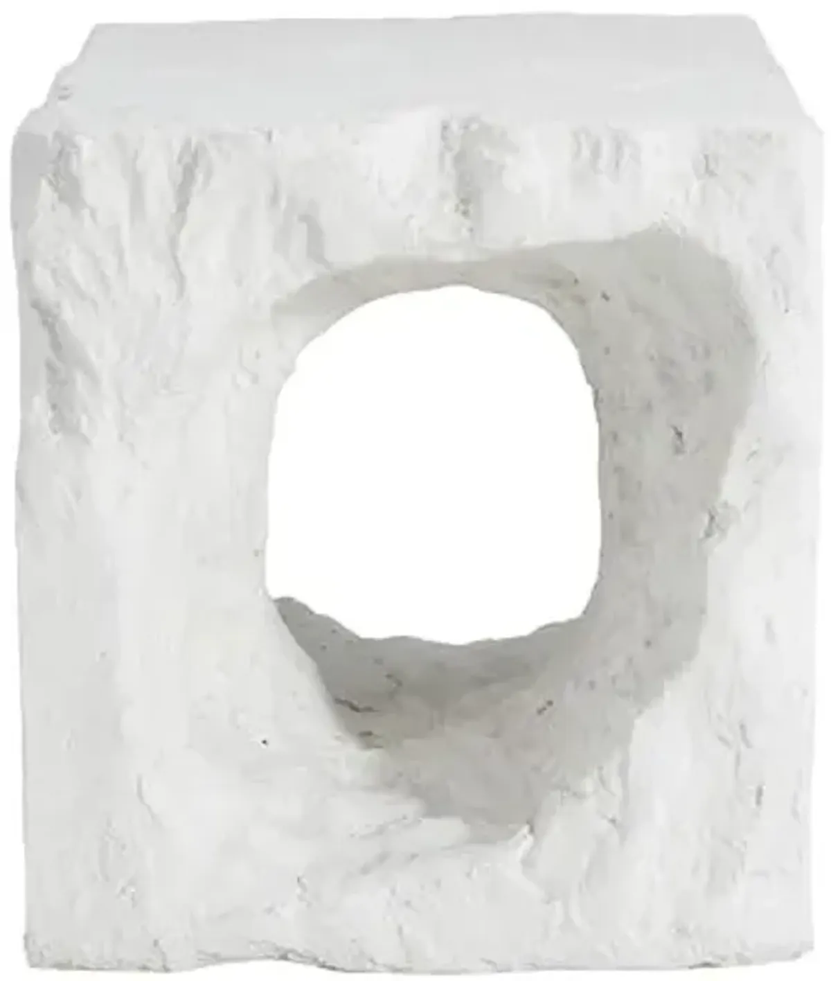 Christopher Knight Home Nataly 17.85" H Small Outdoor Side Table, Cubic Carved Garden Stool with Swirl Patterns, Lightweight Concrete End Table, Patio Decorative Home Stool for Balcony Backyard, White