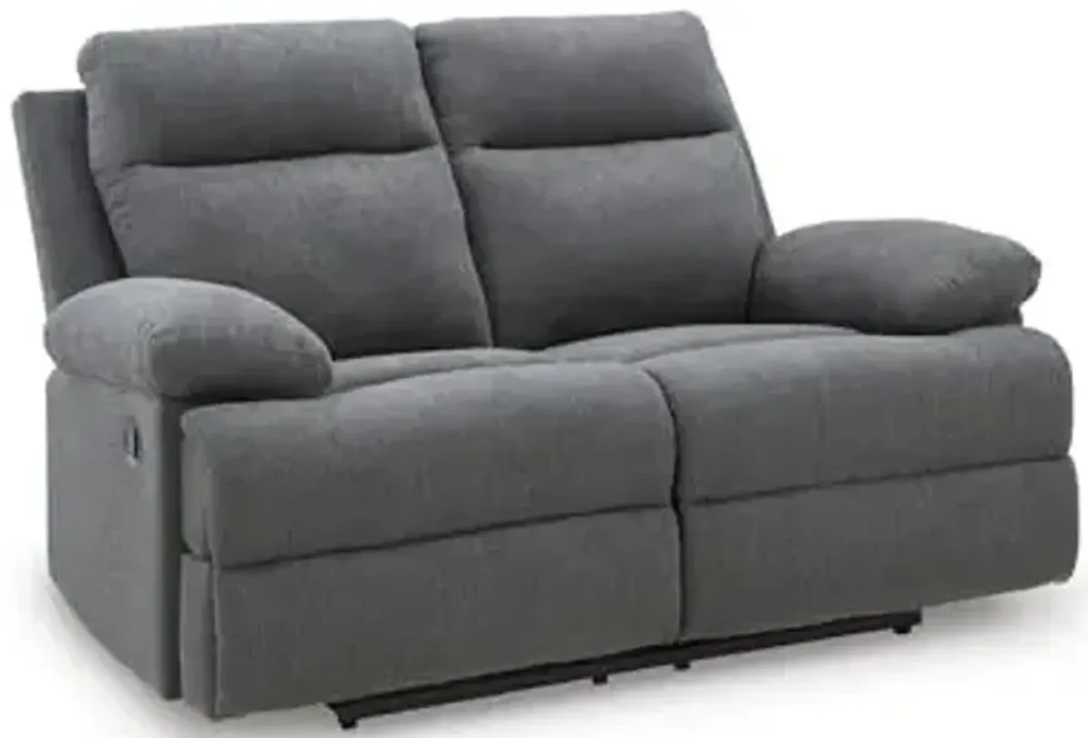 Signature Design by Ashley Yarrow Lane Classic Chenille Manual Pull Tab Reclining Loveseat, Gray