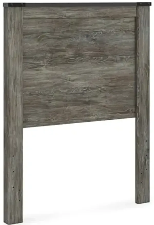 Signature Design by Ashley Frandern Rustic Oak Finished Panel Headboard with Nailhead Accents, Twin, Gray