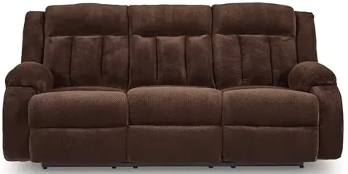 Signature Design by Ashley Free Wake Contemporary Dual Sided Power Reclining Sofa with Drop Down Table and USB Ports, Dark Brown