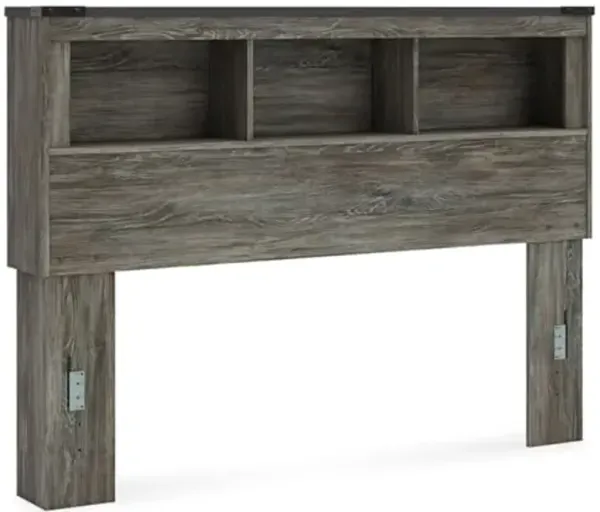 Signature Design by Ashley Frandern Rustic Oak Finished Bookcase Headboard with Nailhead Accents, Queen, Gray