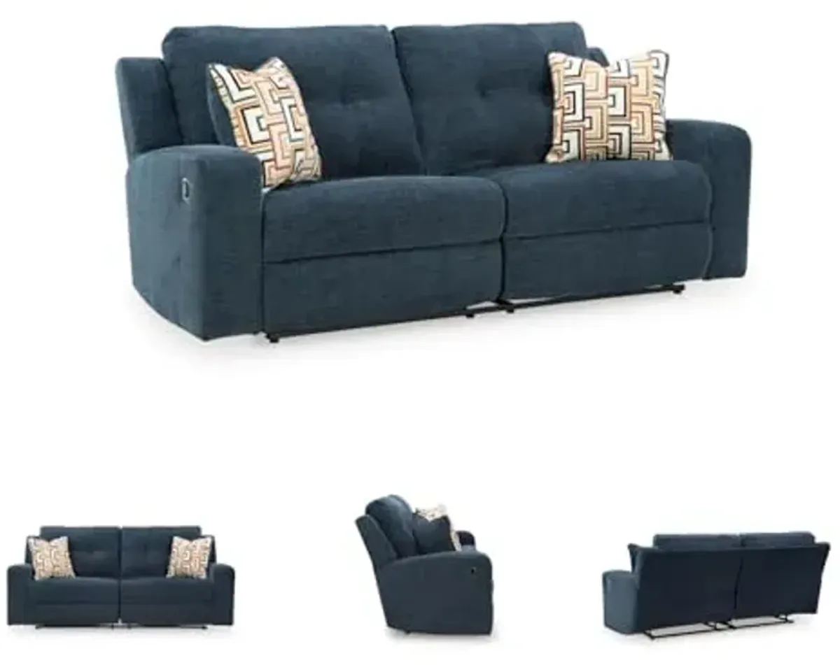 Signature Design by Ashley Danum Modern Manual Pull Tab Reclining Sofa with Tufed Back Cushion, Blue