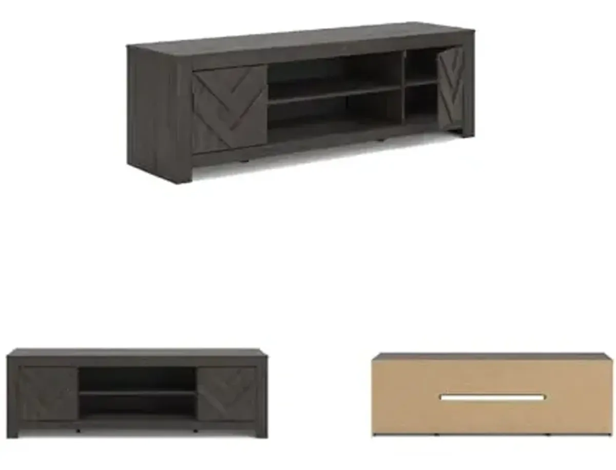 Signature Design by Ashley Cayboni Casual 71" TV Stand for TVs up to 81" with 2 Cabinets, Adjustable Shelves and Fireplace Option, Black