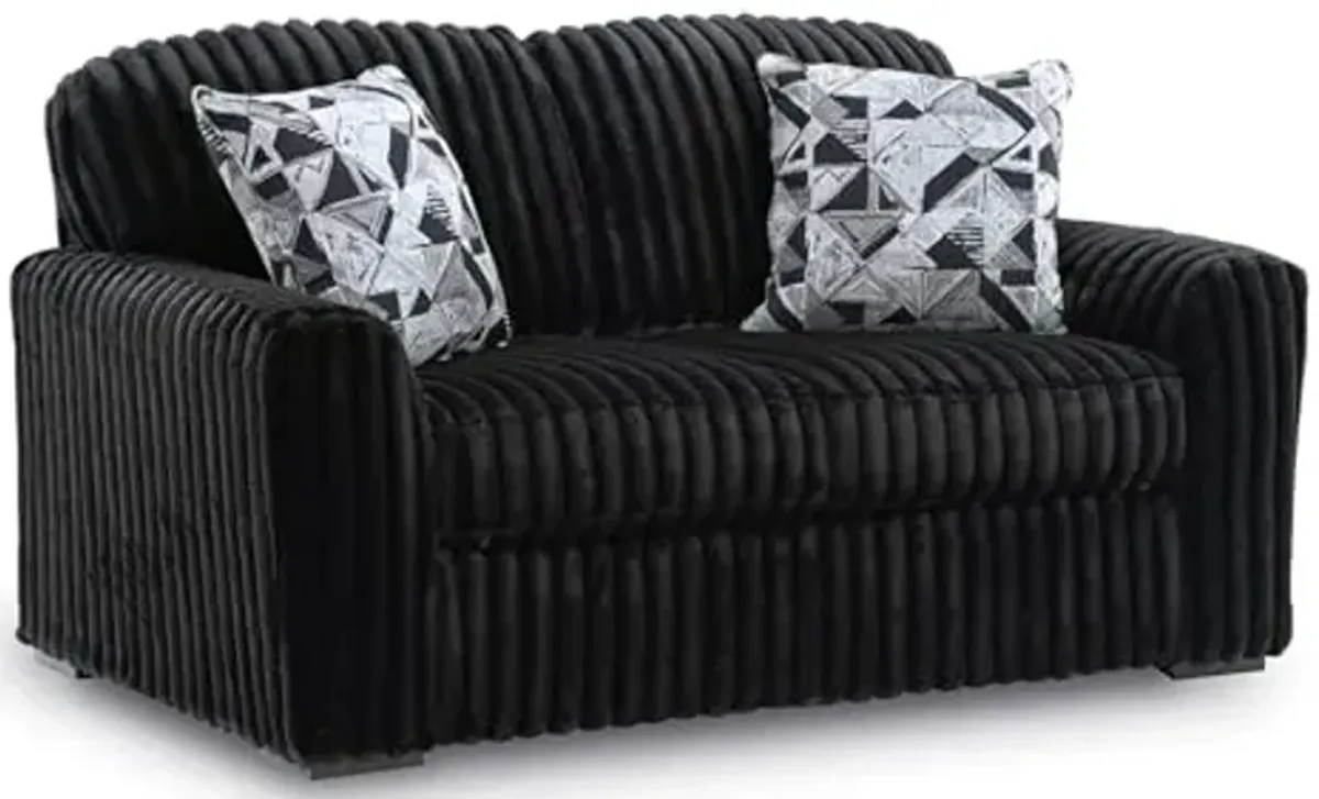 Signature Design by Ashley Midnight-Madness Modern Anti Sage Loveseat with Reversible Cushions, Black