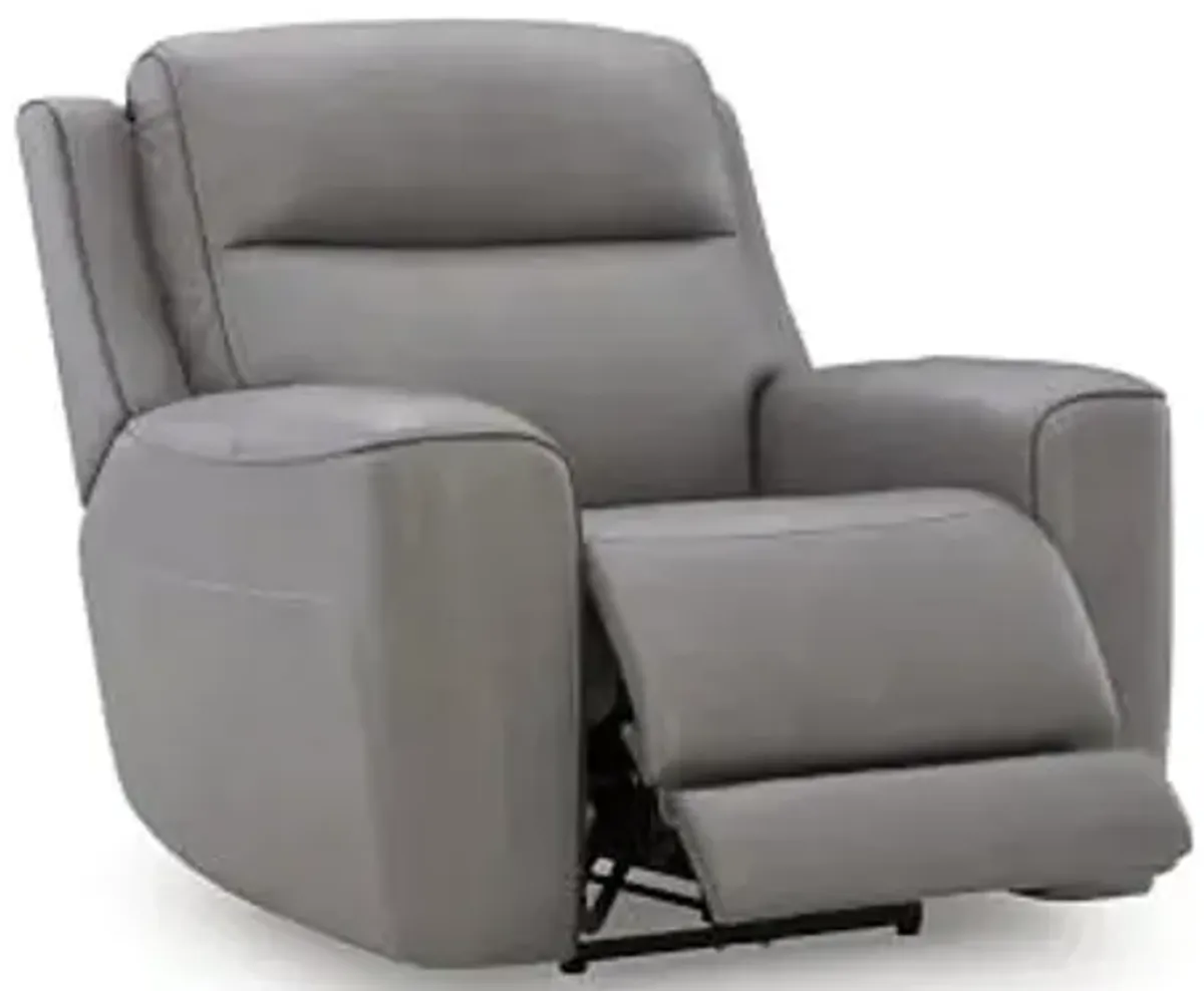 Signature Design by Ashley 5Z-Dreamlight Contemporary Leather Match Power Recliner with Adjustable Headrest, Heat and Massage Function and USB Ports, Light Gray