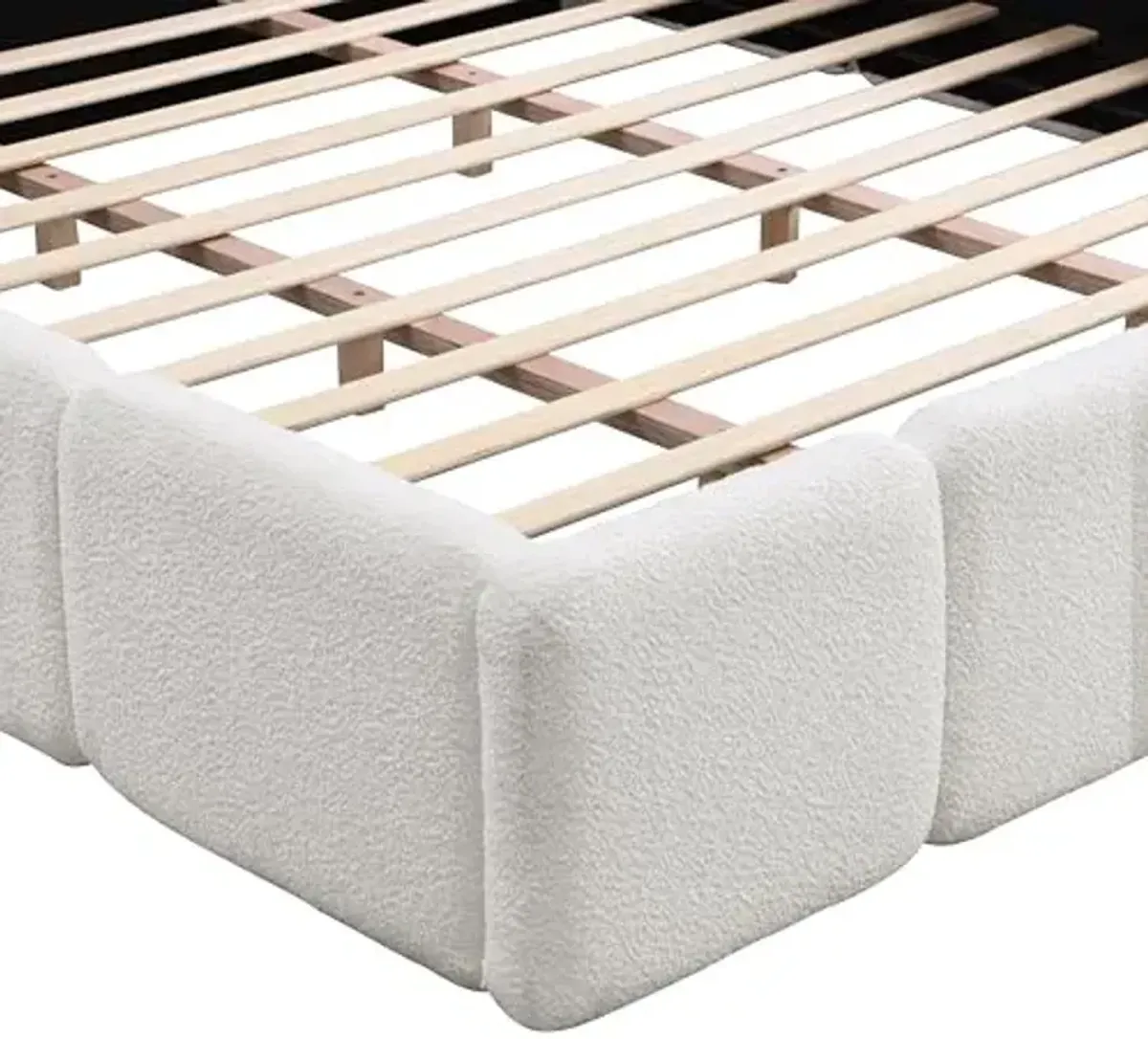 Christopher Knight Home Hazel California King Size Platform Bed, Boucle Thick Headboard and Footboard, Upholstery Grounded Beds, Wood Slat Panel Support, No Spring Box Needed, Easy Assembly, White