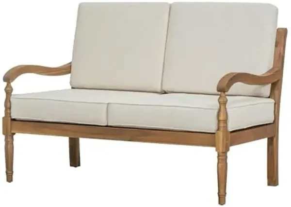 Christopher Knight Home Alice Acacia Wood Outdoor Loveseat, Wooden Patio Loveseat Sofa, Patio Furniture 2-Seater Sofa with Thick Cushions, Comfy Lounge Sofa Outdoor for 2 People, Beige + Natural