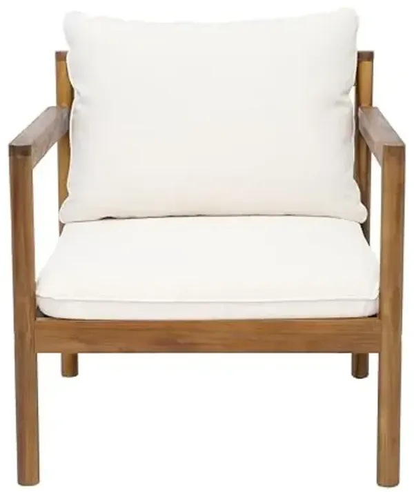 Christopher Knight Home Krixi Acacia Wood Lounge Chair Outdoor with Rope Accent, Accent Chair with Water-Repellent Cushions, Comfy Chairs for Garden/Backyard, Heavy Duty Patio Furniture, Teak + Cream