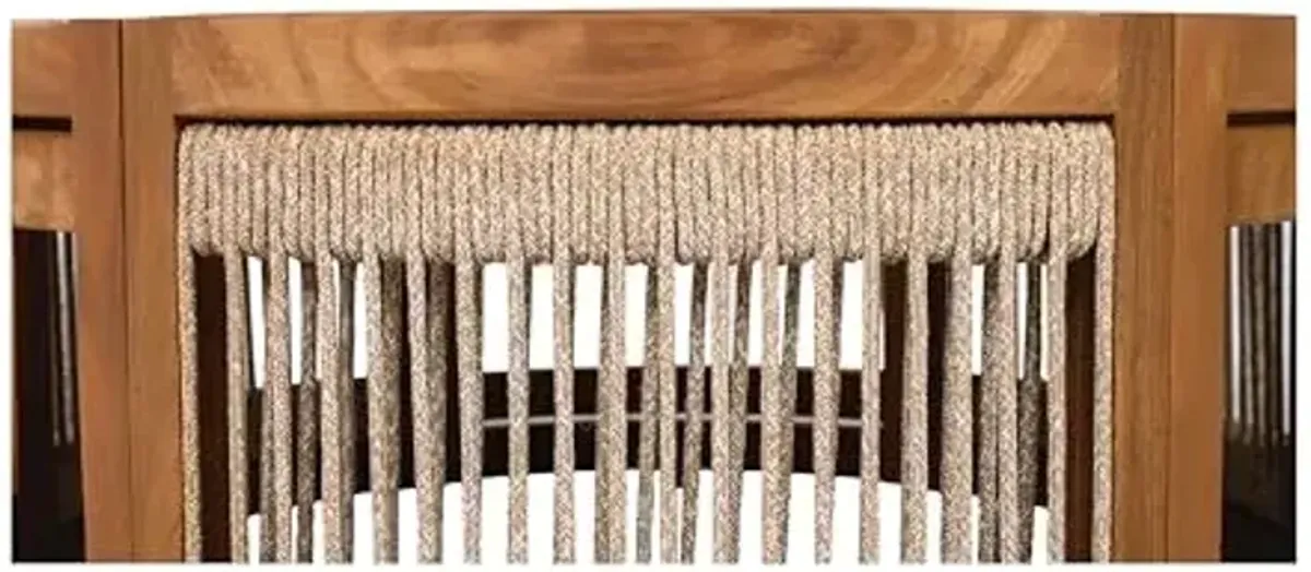 Christopher Knight Home Puekest Acacia Wood Coffee Table with Woven Rope Accents, Outdoor Patio Slatted Round Centerpiece, Boho Chic Garden Sofa Side Accent Table for Modern Decor, 27.95" W, Teak