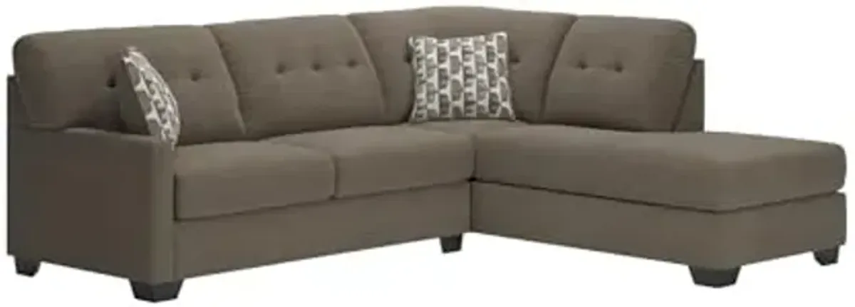 Signature Design by Ashley Mahoney Modern L-Shaped Tufted 2-Piece Sectional with Chaise, Loose Seat Cushions and 2 Accent Pillows, Dark Brown