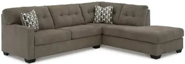 Signature Design by Ashley Mahoney Modern L-Shaped Tufted 2-Piece Sectional with Chaise, Loose Seat Cushions and 2 Accent Pillows, Dark Brown