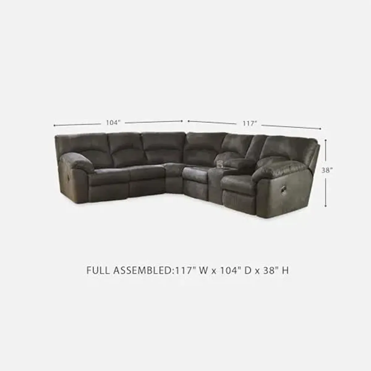 Signature Design by Ashley Tambo Contemporary L-Shaped Faux Leather Dual Sided 2-Piece Reclining Sectional with Console, Storage and 2 Cup Holders, Gray