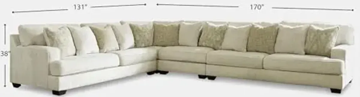 Signature Design by Ashley Rawcliffe Casual L-Shaped Anti Sag 4-Piece Sectional with Reversible Cushions and 12 Accent Pillows, Beige
