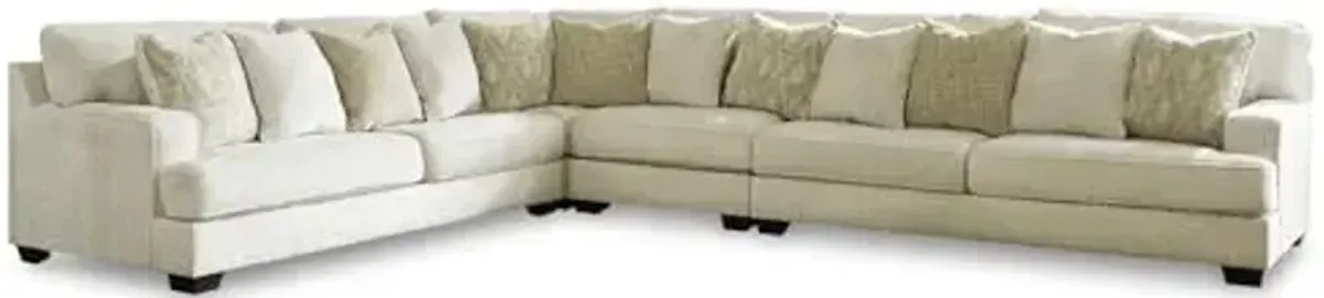 Signature Design by Ashley Rawcliffe Casual L-Shaped Anti Sag 4-Piece Sectional with Reversible Cushions and 12 Accent Pillows, Beige