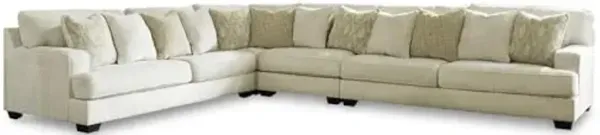 Signature Design by Ashley Rawcliffe Casual L-Shaped Anti Sag 4-Piece Sectional with Reversible Cushions and 12 Accent Pillows, Beige