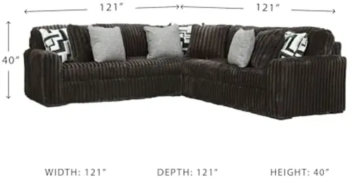 Signature Design by Ashley Midnight-Madness Casual L-Shaped Anti Sag 3-Piece Sectional with Reversible Seat Cushions and 9 Accent Pillows, Dark Brown