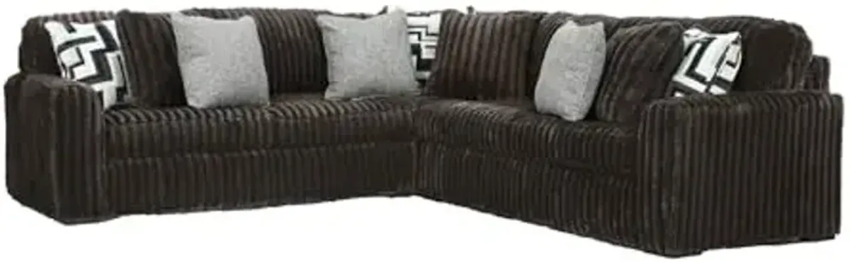 Signature Design by Ashley Midnight-Madness Casual L-Shaped Anti Sag 3-Piece Sectional with Reversible Seat Cushions and 9 Accent Pillows, Dark Brown