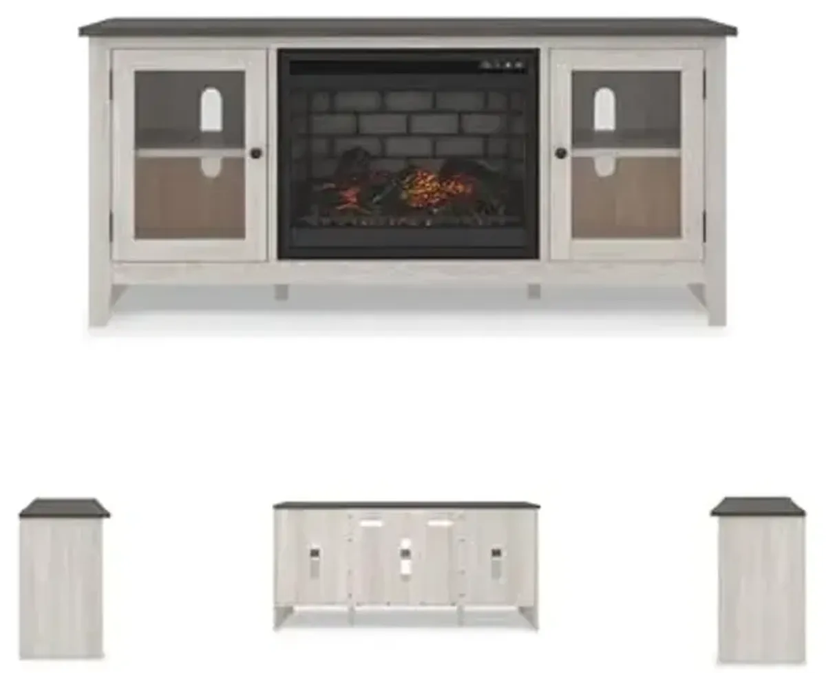 Signature Design by Ashley Dorrinson Farmhouse 60" TV Stand with Electric Fireplace for TVs up to 69", Dark Brown & Whitewash
