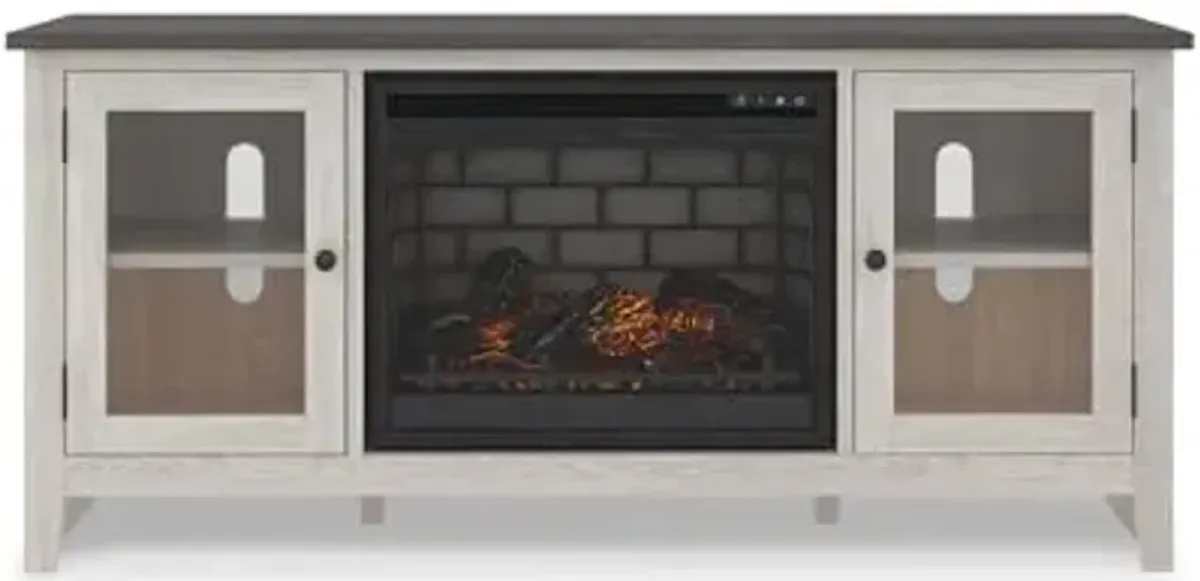 Signature Design by Ashley Dorrinson Farmhouse 60" TV Stand with Electric Fireplace for TVs up to 69", Dark Brown & Whitewash